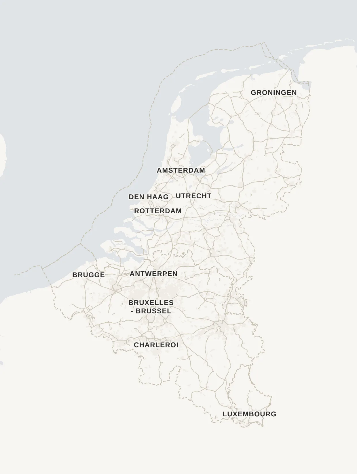 Kaart van de Benelux met de vestigingen van Thaler dealers